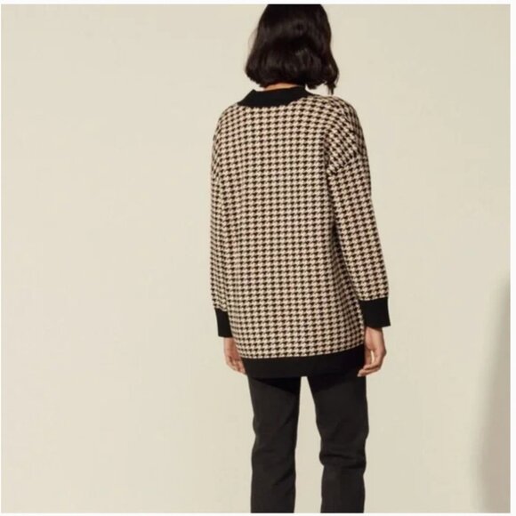Sandro Houndstooth long cardigan sweater jacket - Medium or 6/8 - Picture 2 of 8